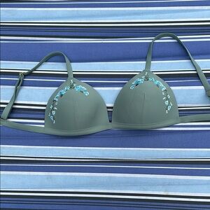 Green and Blue Striped Bikini top